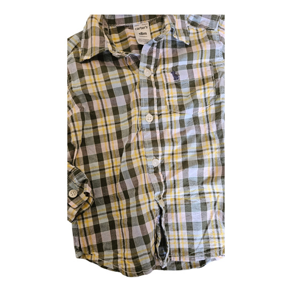 Carter's Kids Size 18M Long Sleeve Button Up Plaid Shirt - Picture 3 of 8